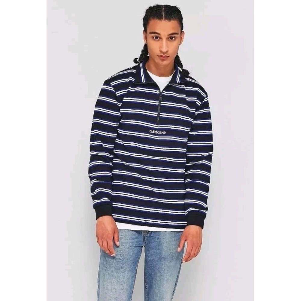 Adidas Pete Moc Striped Mock Neck Pullover‎ BR6509 Vintage Style Black Blue L